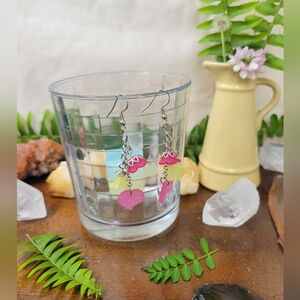 Hot Pink/Yellow/Light Pink Bloom Earrings - Stainless Steel